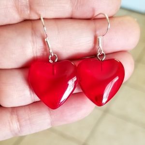 Sterling Silver Glass Red Heart Earrings Heart Jewelry Valentine's Day Jewelry